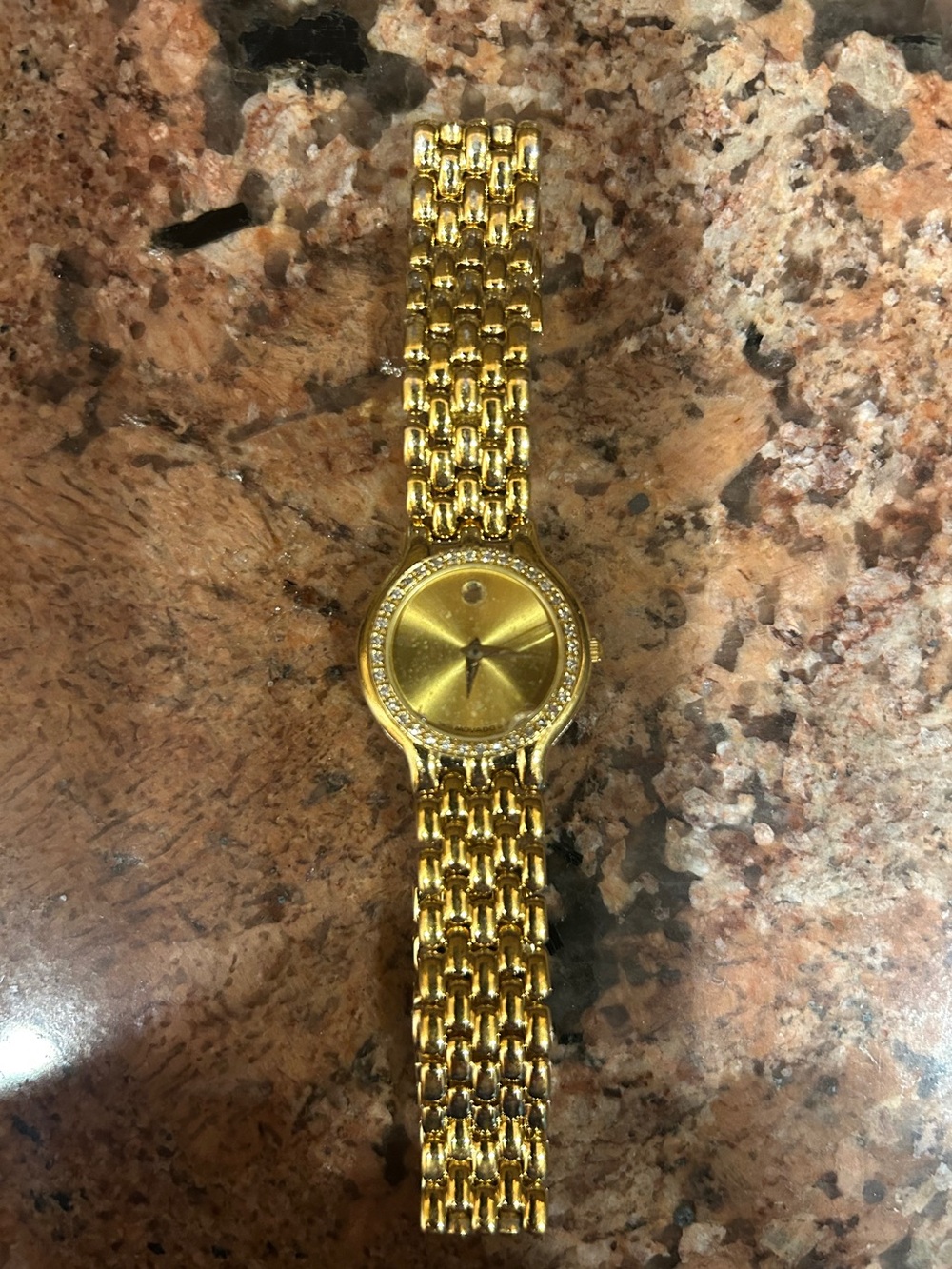 Movado Women’s Museum Watch 25mm Dial Gold Tone Diamond Bezel, Links, Preloved